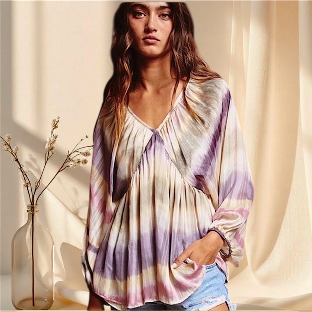 BUCKETLIST Lurex Metallic Shimmer Blouse Boho Flowy Glitter Top